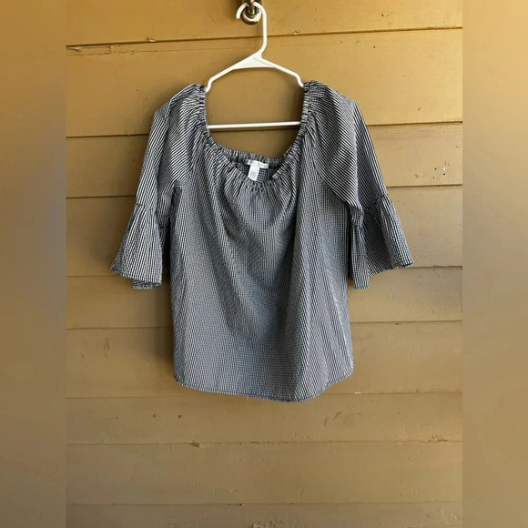 London Times Tops - London Times Gingham Off the Shoulder Top - Size Large
